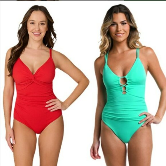 La Blanca Red Bathing Suit Ruched Padded Cups Wireless One Piece Size 14 (xl) - Picture 1 of 11